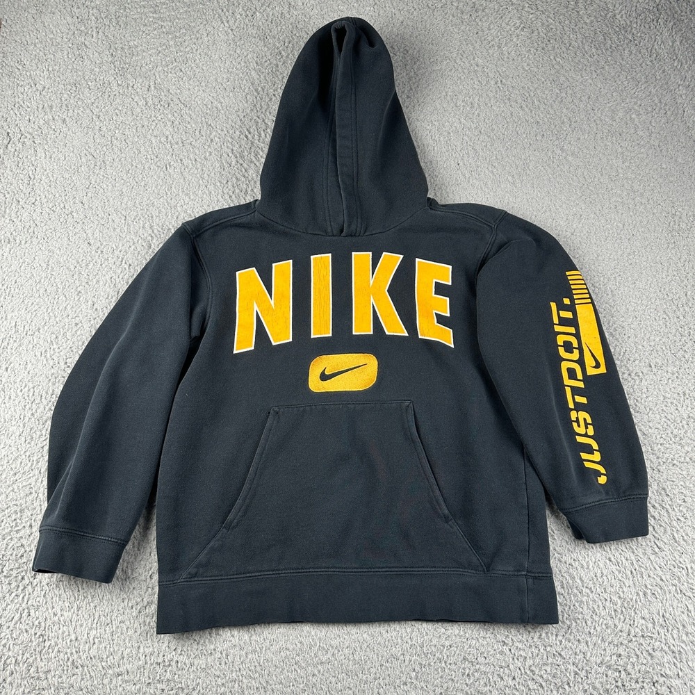 Vintage Y2K Nike Hoodie Youth Small 8 Black Pullover Sweatshirt Center Swoosh